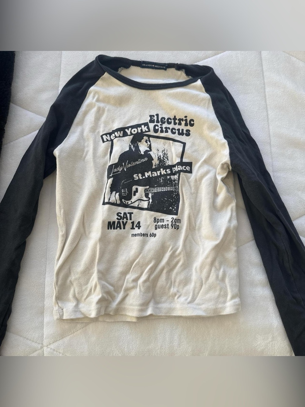Brandy Melville Black & White Raglan Electric Circus Graphic Long Sleeve Tee